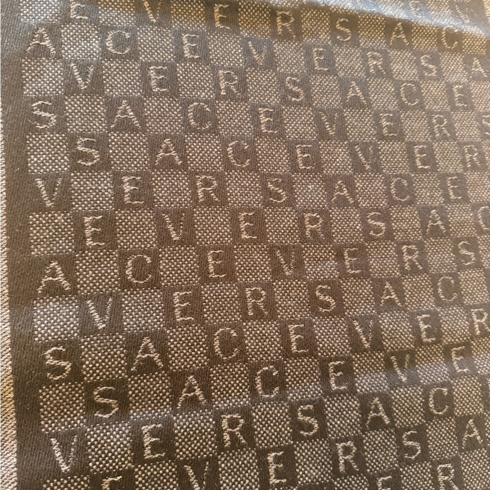 DRAMATIC PRICE DROP: Gray and White, Vintage, VERSACE repetitive letters, wool